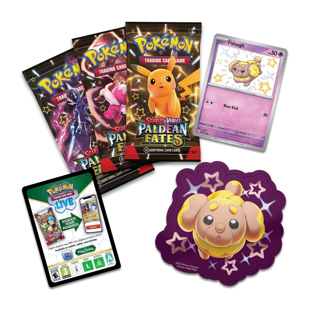 Pokémon TCG: Scarlet & Violet-Paldean Fates Tech Sticker Collection (Shiny Fidough, Shiny Maschiff, Shiny Greavard) - Image 2