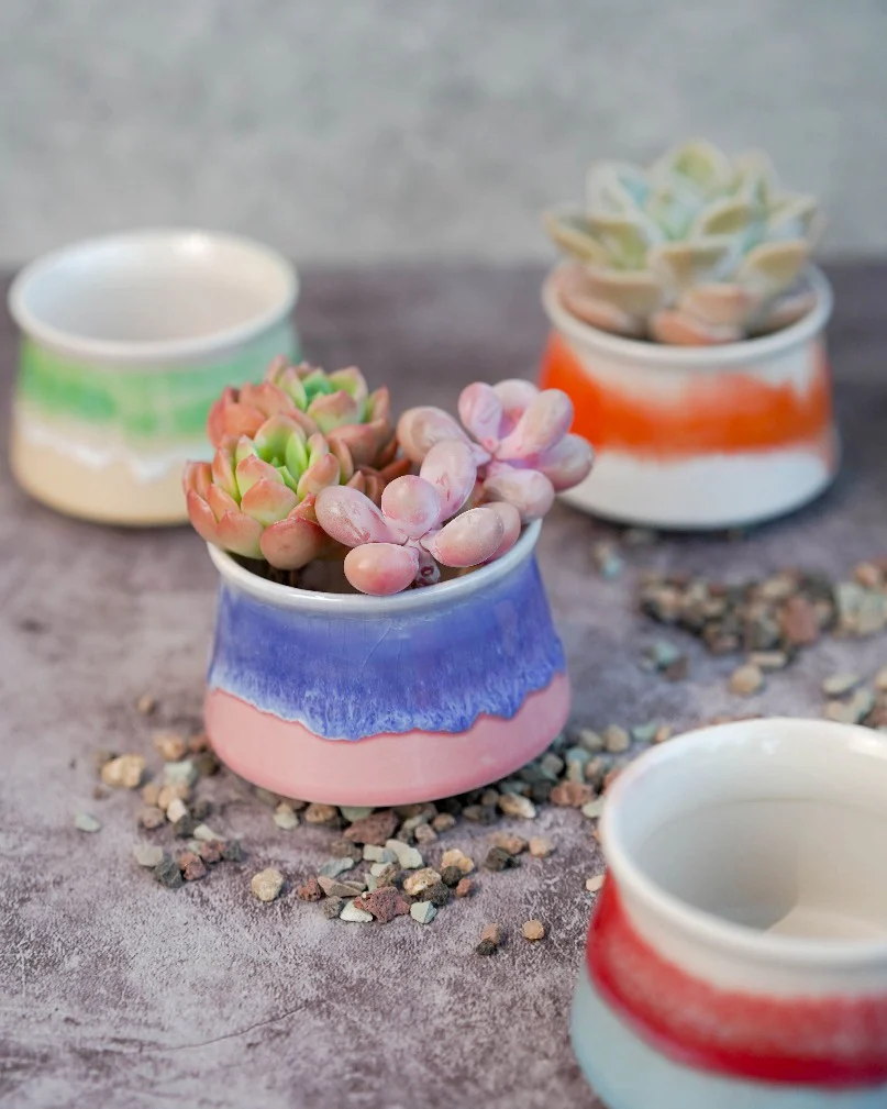 Small Glazed Funnel Pots - Image 4