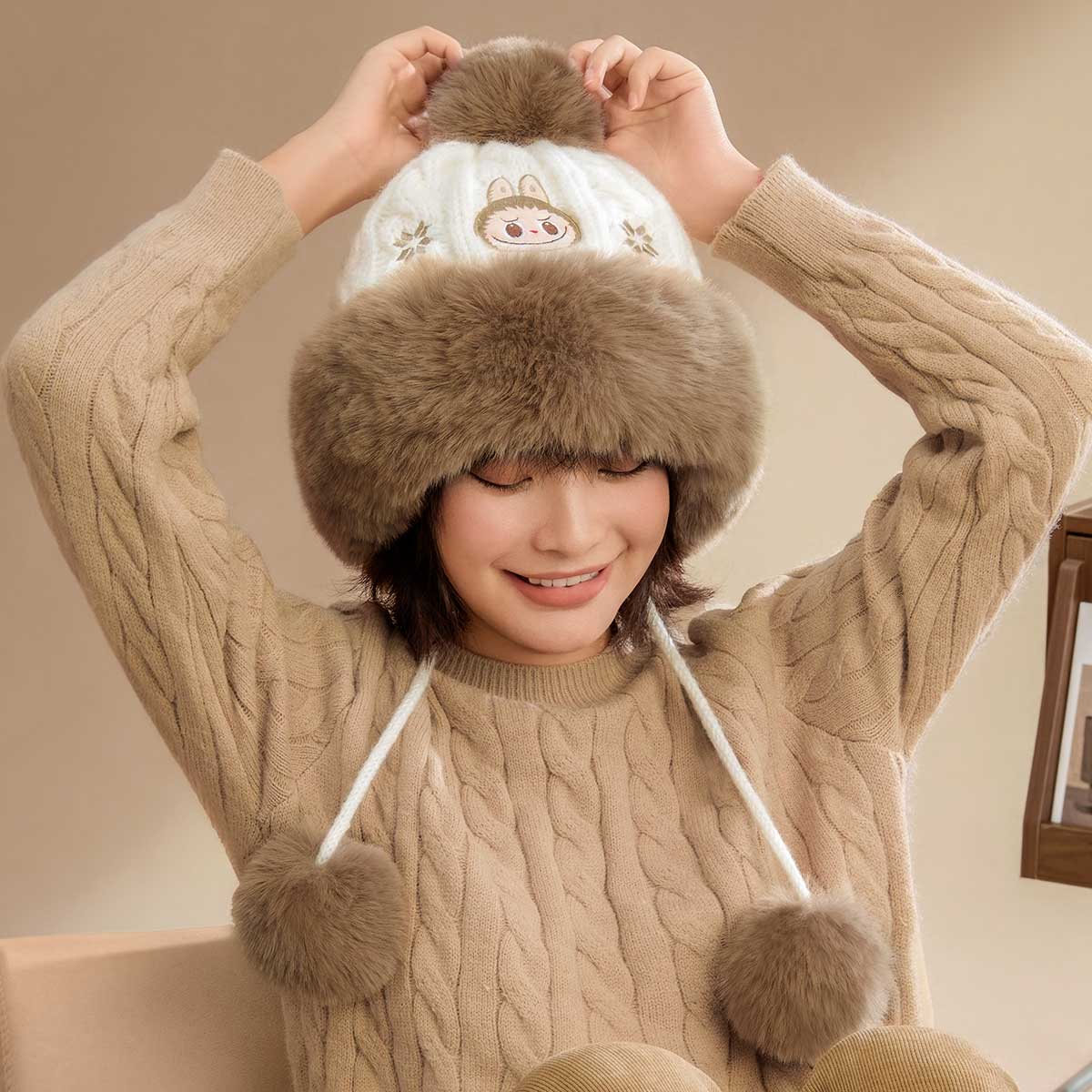 Warm Fluffy Holiday Series- LABUBU Plush Hat - Image 3
